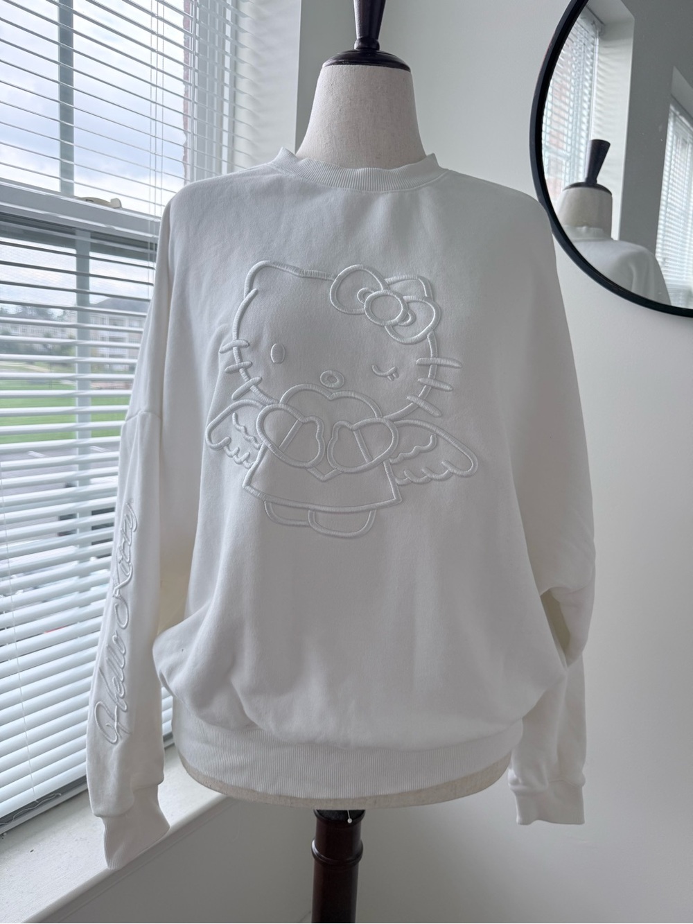 Hello Kitty White Angel Embroidered Crewneck Sweatshirt